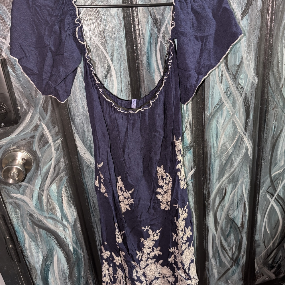 Bluebelle Strapless Navy Dress with White Floral Embroidery